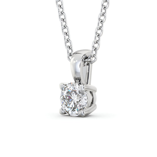 14K White Gold 0.50 Ct Lab-Grown Round Solitaire Four Claw Diamond Pendant