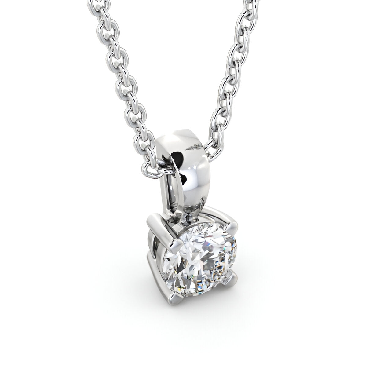 14K White Gold 0.50 Ct Lab-Grown Round Solitaire Four Claw Diamond Pendant